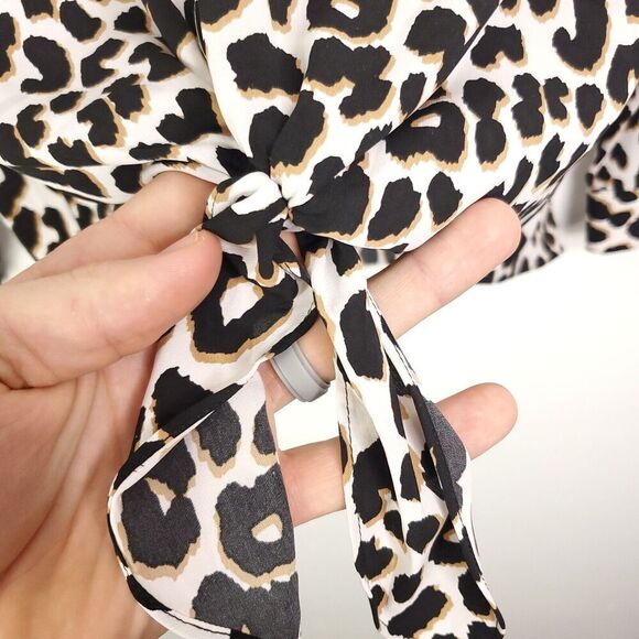 Susan Graver Top Womens 12 Button Down Tie Front Leopard Print Exotic Animal - Picture 5 of 10